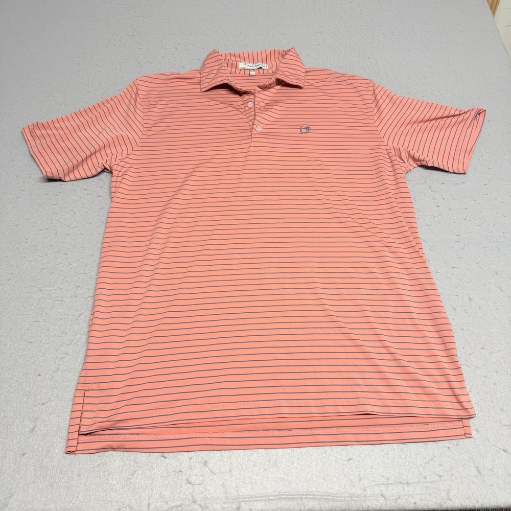 Peach State Pride Golf Polo Shirt Men's Large Short Sleeve Peach Striped Stretch